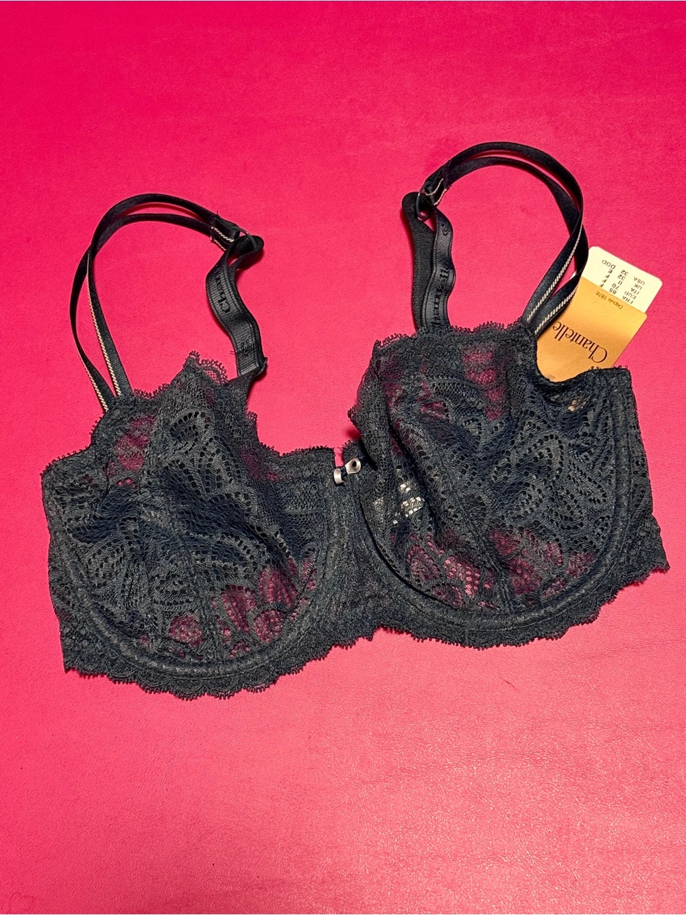 Chantelle Merci Demi Underwire Bra Size 32DDD 32F NWT Dark Blue Lace Style 1745